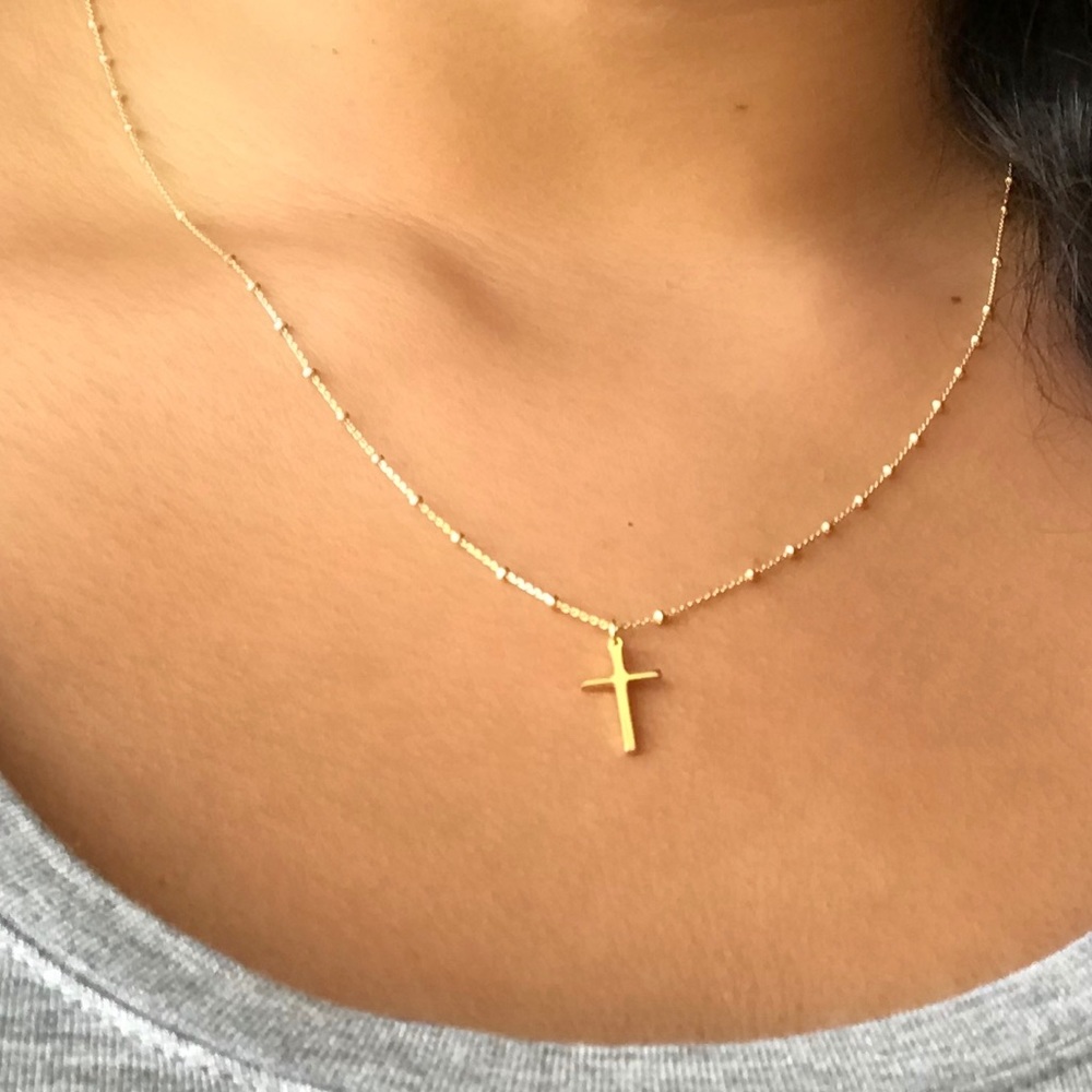 Sterling Silver Cross and Bead Delicate Necklace
